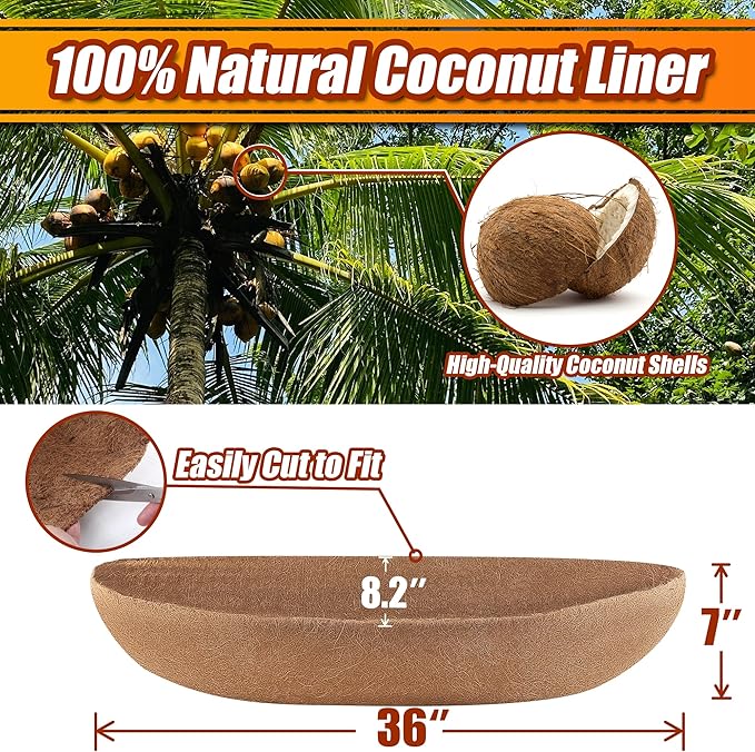 Coco Liners for Planters 36 Inch, 3 Pack Trough Window Box Liners, Coconut Fiber Liners for Planters Flower Baskets Garden Outdoor Plants