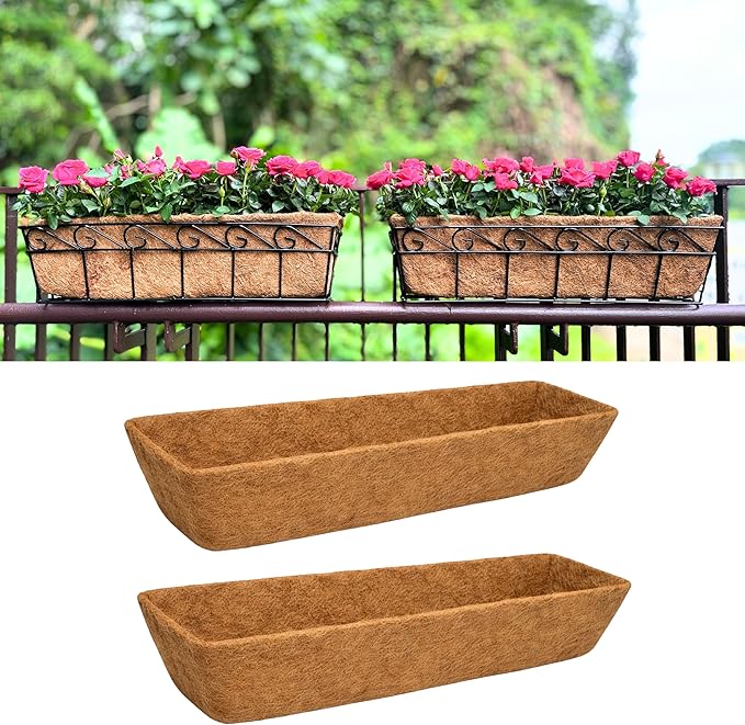 LaLaGreen 24" (2 Pack, Rectangular) Coco Liners for Planter – Large Coir Husk Replacement for Window Box, Wall Mount Pot, Trough Basket, Garden Outdoor Use – Multi Sizes 16/30 Inch & Different Shapes