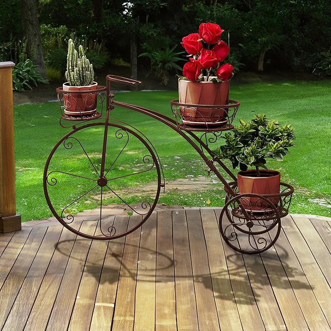 Sorbus Tricycle Plant Stand - Flower Pot Cart Holder - Ideal for Home, Garden, Patio - Great Gift for Plant Lovers, Housewarming, Mother’s Day - Parisian Style (Bronze)