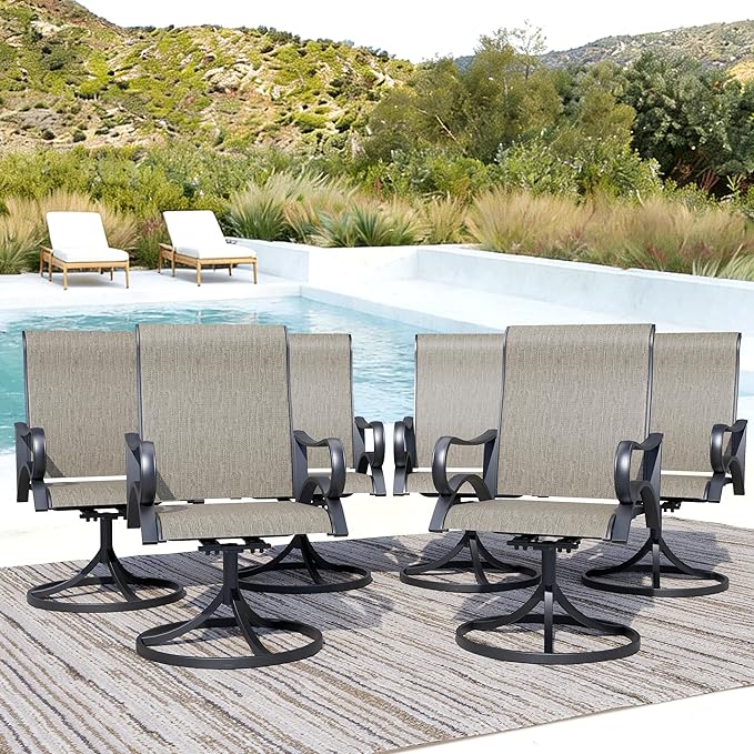 Patio Swivel Chairs Set of 6, All-Weather Metal Outdoor Dining Set with Breathable Mesh Seat, Lightweight Swivel Bistro Chairs for Garden, Deck, Porch, Ash Brown