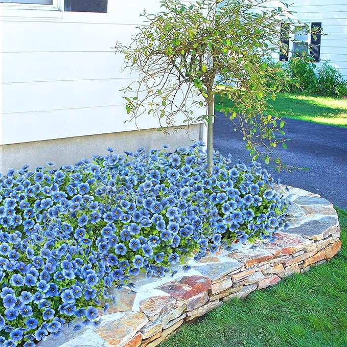 Besteek 20 Bundles Artificial Flowers for Outdoors Decoration Fake Silk Flowers UV Resistant Faux Plants Artificial Daisy Eucalyptus for Spring Summer Garden Yard Porch Window Home Decor, Blue