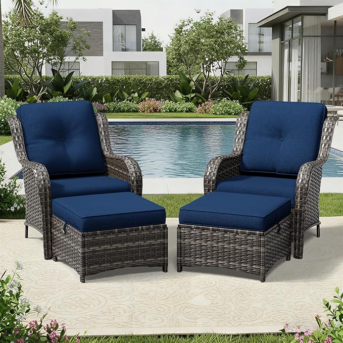 Joyside 4 Piece Wicker Patio Furniture Set, Rattan Patio Chairs with High Back, Deep Seating, Wide Armrest, Thickened Cushions, Outdoor Furniture for Deck, Porch Use