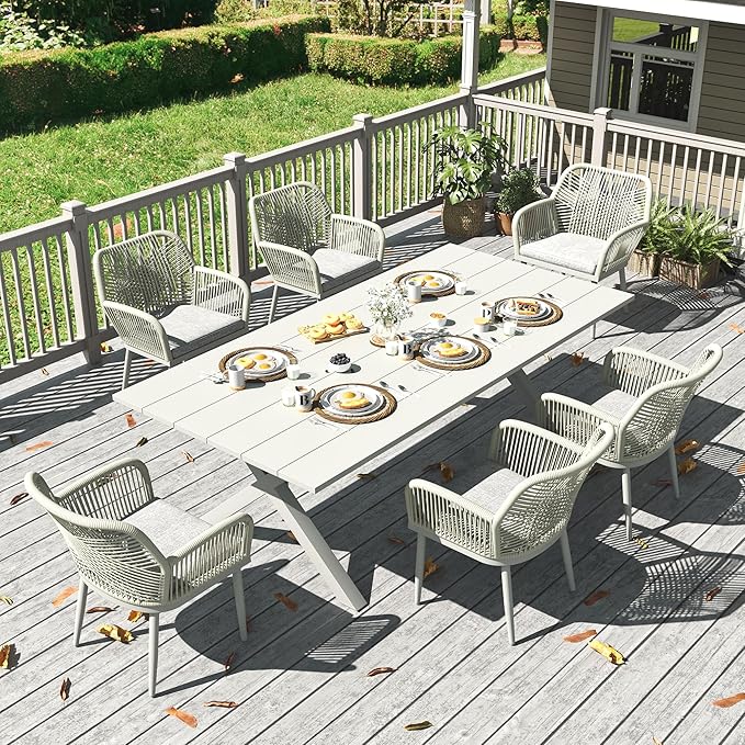 LayinSun Outdoor Dining Set for 6, 7 Pieces Patio Furniture Sets with Aluminum Dining Table and Rope Weave Chairs