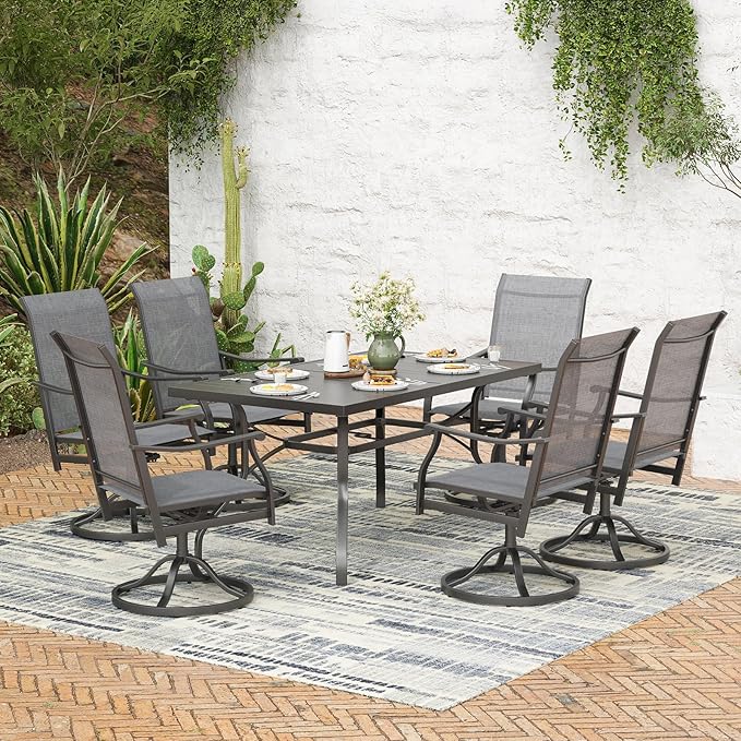 Soohow Swivel Outdoor Dining Chairs Set of 8, Patio Swivel Dining Chair with Textilene Fabric, Outdoor Metal Armchair All Weather Resistant, Ergonomic Comfort, Perfect for Patio, Backyard, Balcony