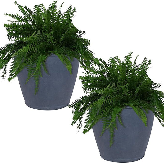 Sunnydaze 24-Inch Anjelica Large Plastic Pot for Plants - Double-Walled Outdoor Polyresin Round Planter Porch Pot with Drillable Drainage Holes - Slate - 2pk