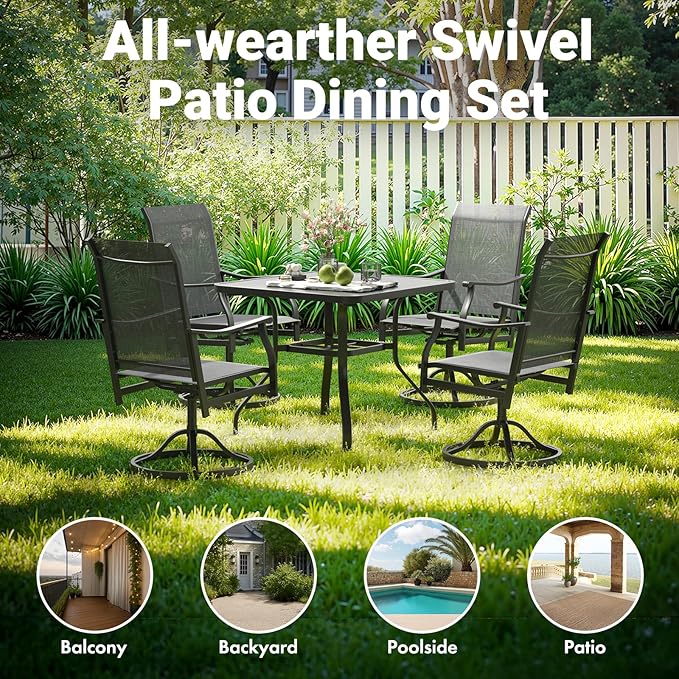 Soohow Swivel Outdoor Dining Chairs Set of 6, Patio Swivel Dining Chair with Textilene Fabric, Outdoor Metal Armchair All Weather Resistant, Ergonomic Comfort, Perfect for Patio, Backyard, Balcony