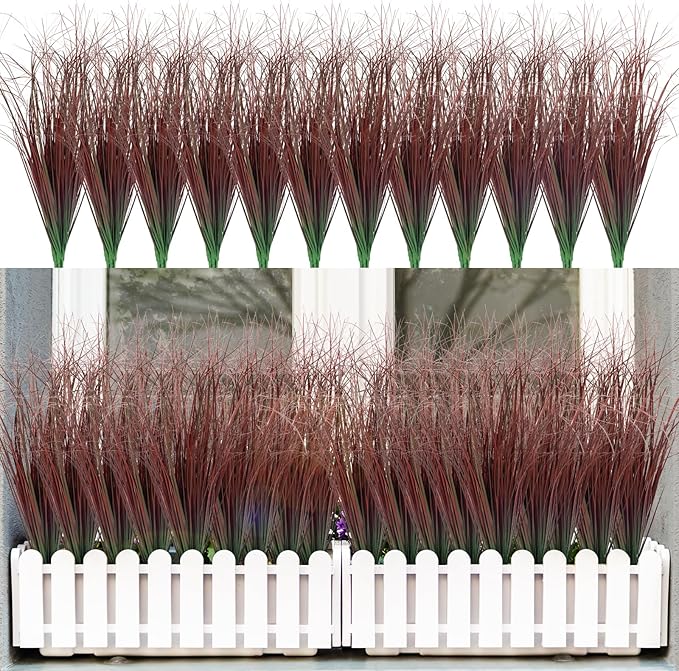 LUZOGA 36Pcs Artificial Grass Plants, Faux Shrubs Wheat Grass, Artificial Tall Grasses Fake Plants for Outdoor Decor,Artificial Greenery Stems Weed for Room Indoor Home Decor（Red）