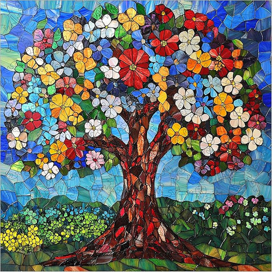 Delobil Jigsaw Puzzles, Flower Tree Wooden Puzzles for Adults, 200 Piece Unique Shaped Stained Glass Puzzle for Kids, Plant Art Birthday Gifts Family Game, 11.2 x 11.2 Inches