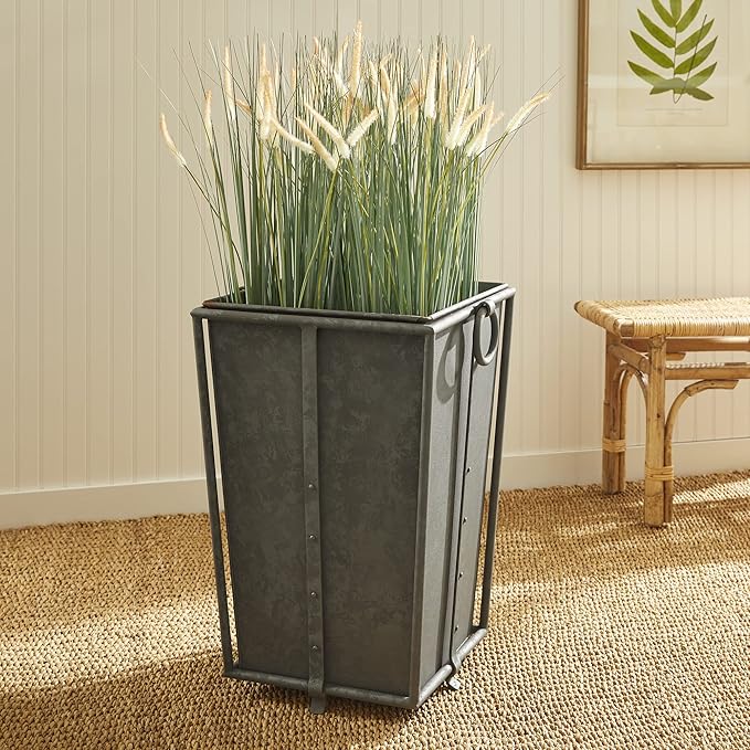 MY SWANKY HOME Large Minimalist Classic Metal Box Planters Liners Square Industrial Rivets Gray