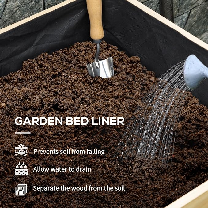 Outsunny Raised Garden Bed with Plastic Greenhouse Cover and Bed Liner, Outdoor Elevated Wood Planter Box for Herbs and Vegetables, Use for Patio, Backyard, Balcony, 45 x 24 x 65 inch, Natural