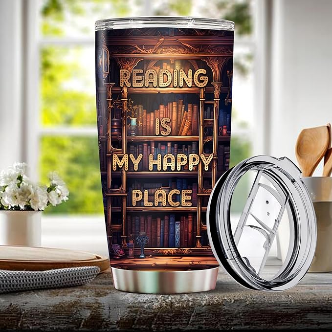 WONWIX Personalized Book Lovers Tumbler Gifts for Librarian Book Lover Women Readers Bookworm 20oz Travel Cup Coffee Bookshelf Mug Stainless Steel Insulated with Lid