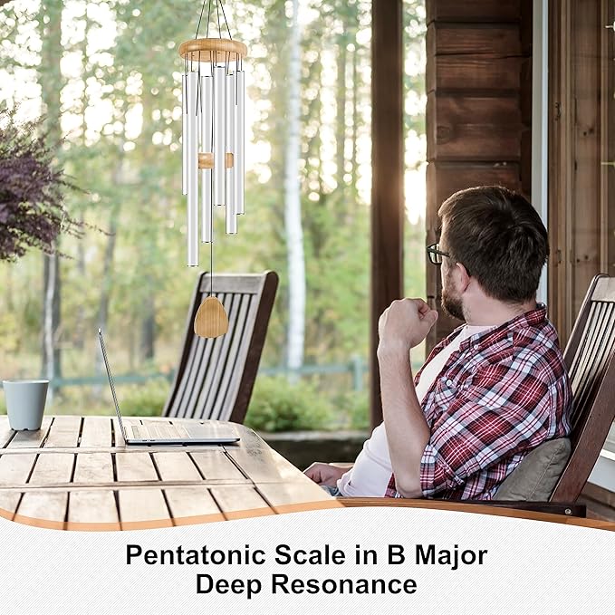 Bursvik Large Aluminium Wind Chimes 37 Inches to Create a Zen Atmosphere Suitable for Outdoor, Garden, Patio Decoration. Classic Wind Chimes with Wind Catcher Suitable as A Gift for Unisex(White)