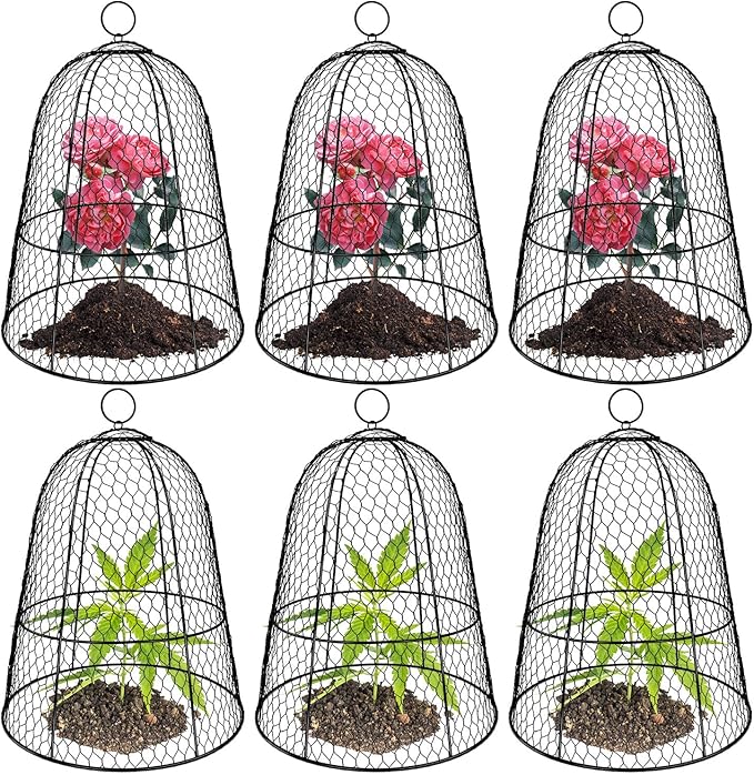 6 Pack Garden Chicken Wire Cloche,19" x 14" Large Plant Protector Cover for Keeping Squirrels,Rabbits,Bunny Chickens Bird Small Animals Out Garden Decoration Wire Plants Dome Metal Cloches-Black