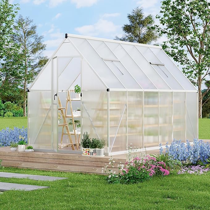 6X11 ft Polycarbonate Greenhouse with Aluminum Frame, Polycarbonate Greenhouse for Outdoors, Greenhouses with Ventilation, Aluminum Large Walk-in Greenhouses for Outside