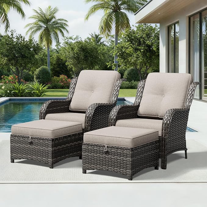 Joyside 4 Piece Wicker Patio Furniture Set, Rattan Patio Chairs with High Back, Deep Seating, Wide Armrest, Thickened Cushions, Outdoor Furniture for Deck, Porch Use