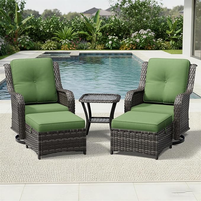 Joyside 5 Piece Wicker Patio Furniture Set, Outdoor Swivel Rocker Patio Chairs with High Back, Deep Seating, Wide Armrest, Thickened Cushions, Outdoor Furniture for Deck, Porch Use