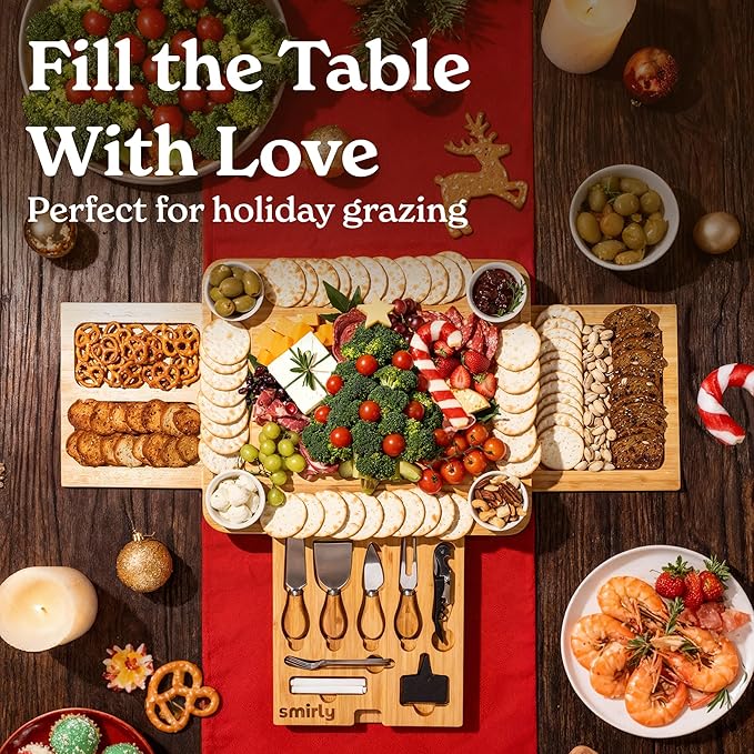 SMIRLY Charcuterie Boards Set - Large Bamboo Cheese Board Set - House Warming Gifts New Home, Wedding Gift for Couple, Bridal Shower Gift, Birthday Gifts for Women