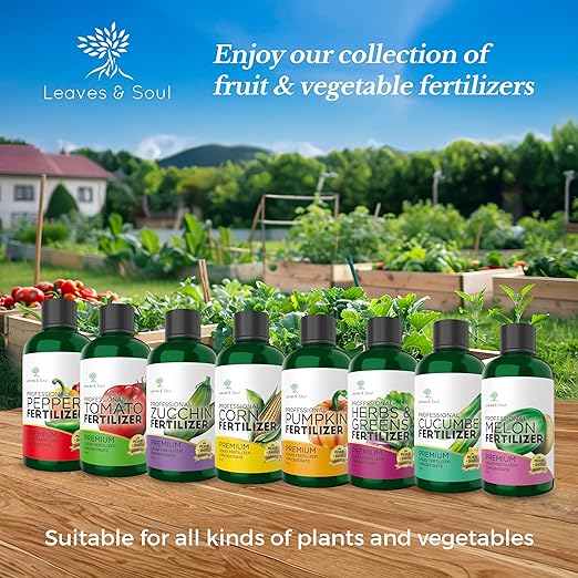 LEAVES AND SOUL Professional Liquid Herbs and Greens Fertilizer | 5-1-5 Concentrate, Liquid Plant Fertilizer for Garden, Healthy Produce, Good Harvest, Multi-Purpose Blend & Gardening Supplies | 8 oz