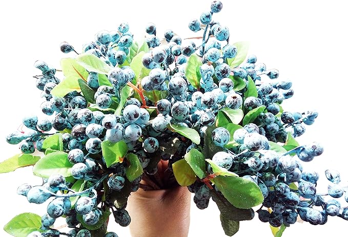 Mistari 10 Pack Artificial Flowers California Faux Blueberries Artificial Stems for Decorating Blueberry Picks Fruit Fake Silk Flowers Home Decorative Party Wedding (Blue)