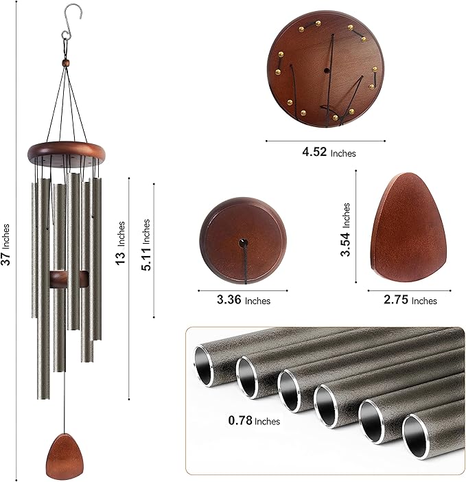 Bursvik Large Aluminium Wind Chimes 37 Inches to Create a Zen Atmosphere Suitable for Outdoor, Garden, Patio Decoration. Classic Wind Chimes with Wind Catcher Suitable as A Gift for Unisex(Copper)