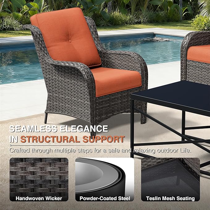 Joyside Patio Chairs Set of 2, Wicker Patio Furniture with High Back, Deep Seating, Wide Armrest, Thickened Cushions, Outdoor Rattan Furniture for Deck, Porch Use