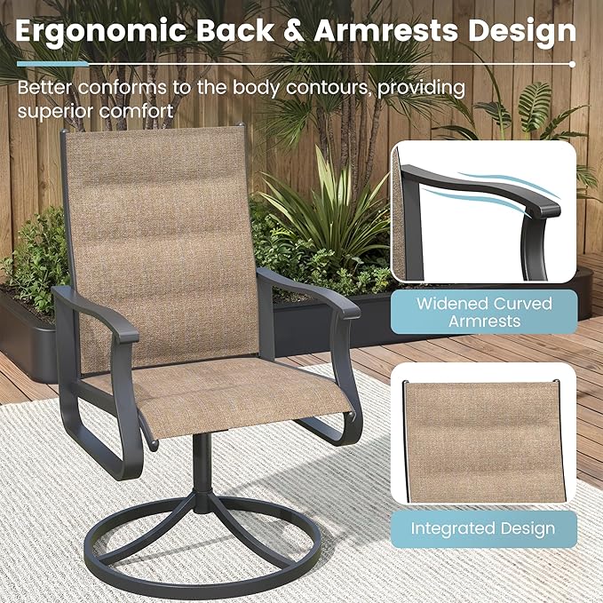 Patio Swivel Chairs Set of 4, Outdoor Dining Chairs with High Back, 360° Swivel Rocker Chair in All-Weather Padded Textilene & Metal Frame for Garden, Porch, Backyard, Balcony(Padded Brown)