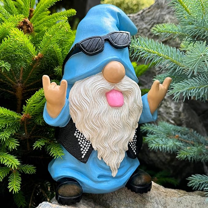 Mood Lab Garden Gnome - Rocker Gnome Statue - 9.25 Inch Tall Lawn Figurine - for Outdoor or House Decor - Funny Yard and Patio Decoration