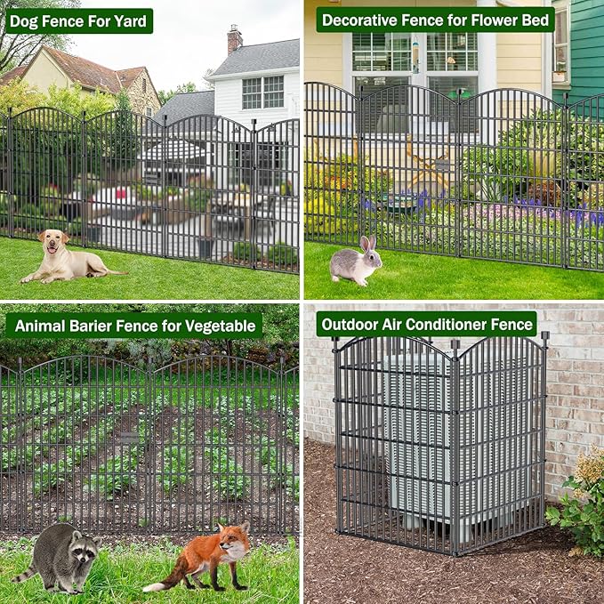 10 Panels No Dig Decorative Garden Fence with Gate - 40 in (H) x 23.6 ft (L), Dog Fence Outdoor for Yard, Rustproof Metal Animal Barrier Ground Stakes Fencing for Garden, Patio, Flower Bed