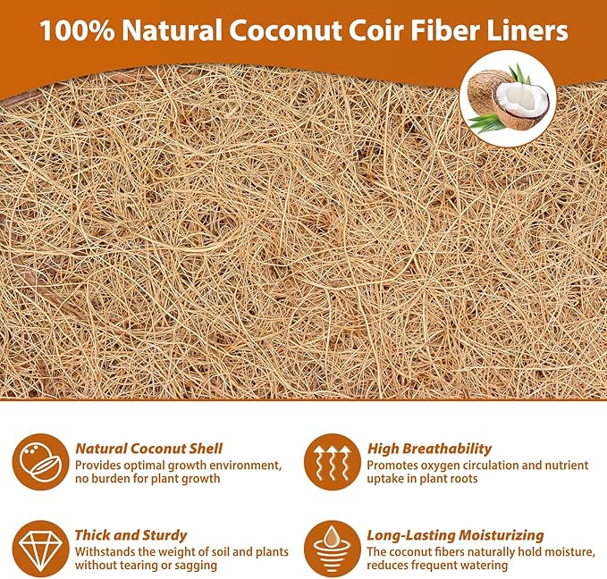 Legigo 4 Pack 30 Inch Square Coco Liners Planter Baskets Liner- Natural Coconut Coir Fiber Liner Replacement, Window Box Liners Trough Coconut Liners for Wall Planter Garden Deck Fence Flower Baskets