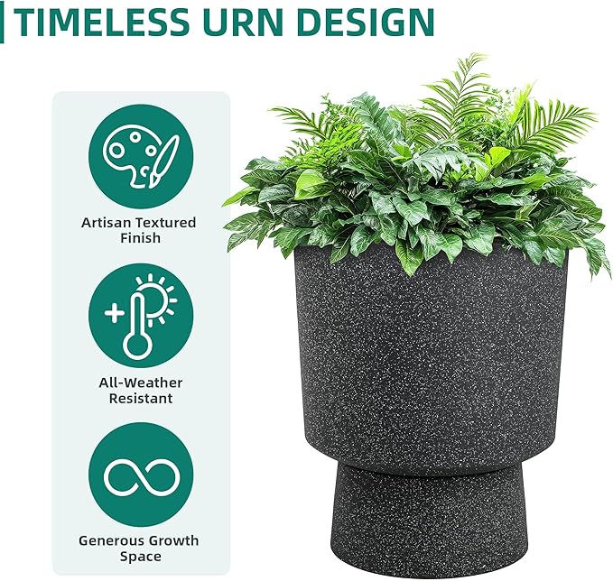 Ultym 16.75"H Urn-Style Tall Planters, 2-Pack Modern Large Flower Pots for Outdoor Indoor, 2-in-1 Design Plant Containers for Garden Patio Yard Balcony Porch or Home Decor, White Terrazzo, UV-Protect