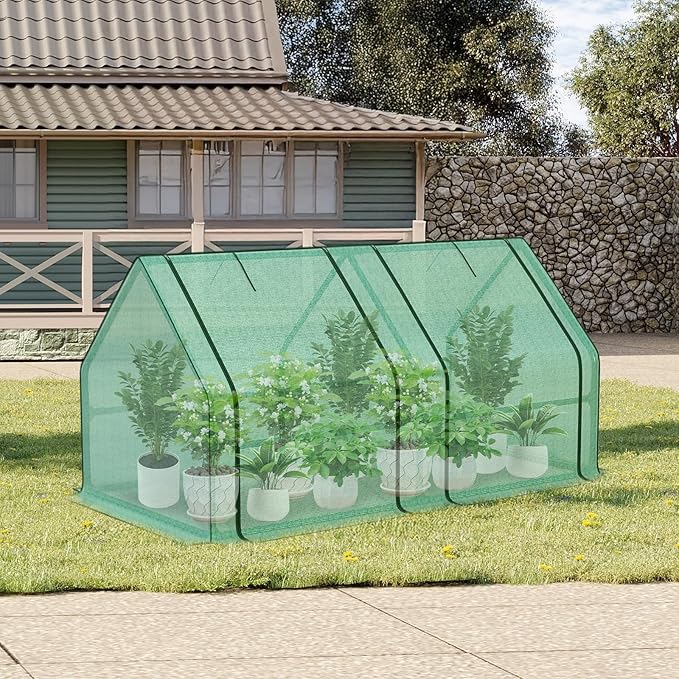 Aoodor 6 x 3 x 3 ft Mini Greenhouse with 2 Zipper Doors, Water-Resistant, UV-Protected for Flowers, Vegetables, and Herbs, Includes 2 Covers