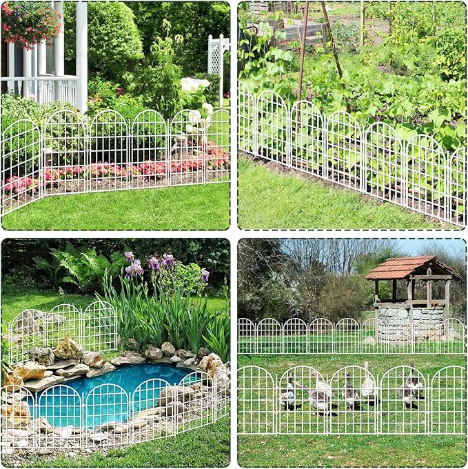 32.5ft(L) x 22in(H) Panels Garden Fence, 30 Panels Arched No Dig Fence, Decorative Animal Barrier Fencing with Ground Stake, Rustproof Metal Garden Edging Border for Dog, Outdoor Patio Decor, White