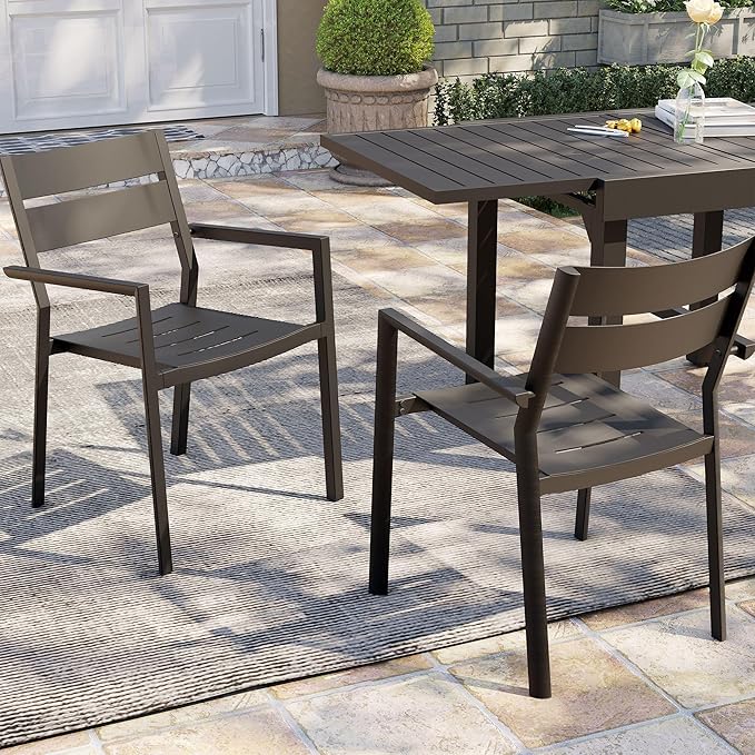 Pellebant Aluminum Stackable Patio Dining Chairs Set of 6, Black Outdoor Dining Chair with Armrest, All Weather for Patio, Lawn, Garden