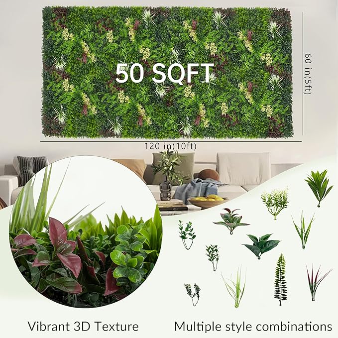 DOPGIB Artificial Ivy Wall Boxwood Roll: 60"x120" UV Resistant Green Leaves Faux for Interior Backdrop,Garden and Indoor Outdoor Wall&Fence Covering Privacy, Party Wall Fence Decor