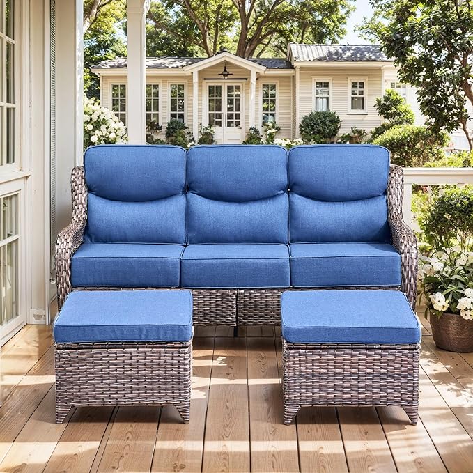 HUMMUH 9 Pieces Wicker Outdoor Furniture Set 6-inch Cushions High Back Patio Sofa Swivel Rocker Chairs Set of 2 with Coffee Table for Porch,Deck,Backyard