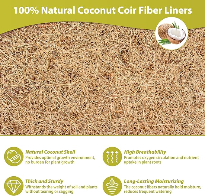 Legigo 2 Pack 36 Inch Square Coco Liners Planter Baskets Liner- Natural Coconut Coir Basket Liner Replacement, Window Box Liners Trough Coconut Liners for Wall Planter Garden Deck Fence Flower Baskets