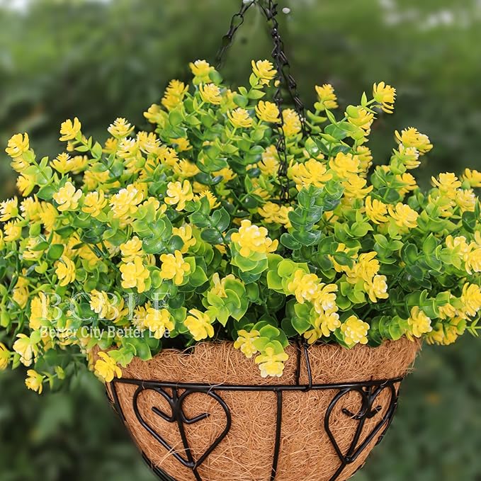 BCBLF Artificial Flowers for Outdoors, 12 Bundles UV Resistant Realistic Faux Plants for Outside Porch Planter, Spring Summer Home Garden Decoration, Yellow
