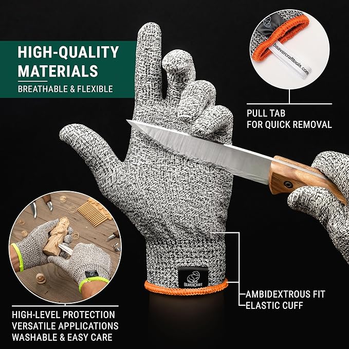 BeaverCraft Wood Carving Gloves CRG - Cutting Cut Resistant Gloves Level 5 for Whittling, Woodworking, Food Prep