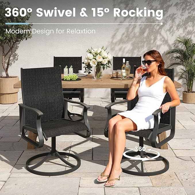 Patio Swivel Chairs Set of 4, Outdoor Dining Chairs with High Back, 360° Swivel Rocker Chair in All-Weather Textilene & Metal Frame for Garden, Porch, Backyard, Balcony(Black)