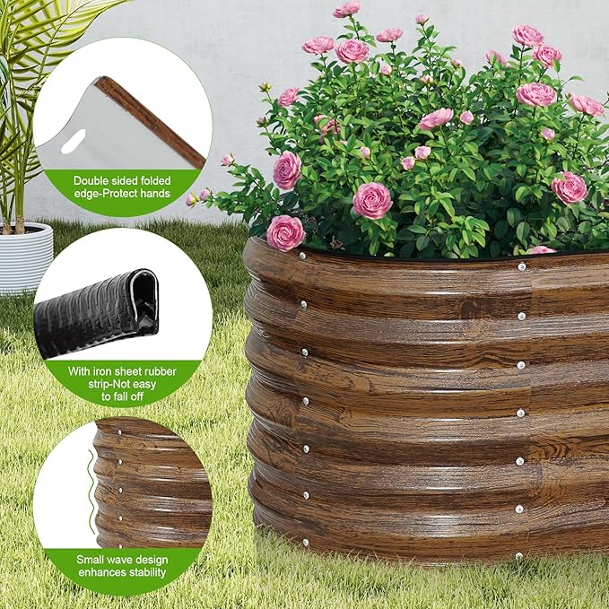 ZORMY Galvanized Raised Garden Bed Outdoor- 2PCS 6x2x1.4ft Oval Steel Raised Beds for Gardening, Metal Planter Box with Protective Strip and Gloves for Vegetables, Flowers, Fruits(Brown)