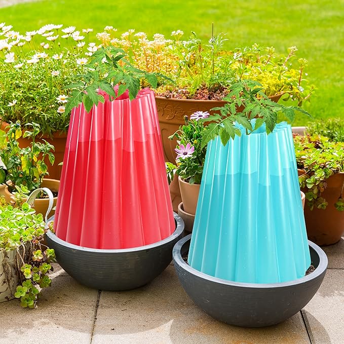 Adnee 10 Pack Water Filled Plant Protectors-19 x 17 Inch Reusable Wall of Water Plant Covers for Tomato Plants-Red Blue Early Season Insulating Plant Protective Cover for Outdoor Winter Freeze