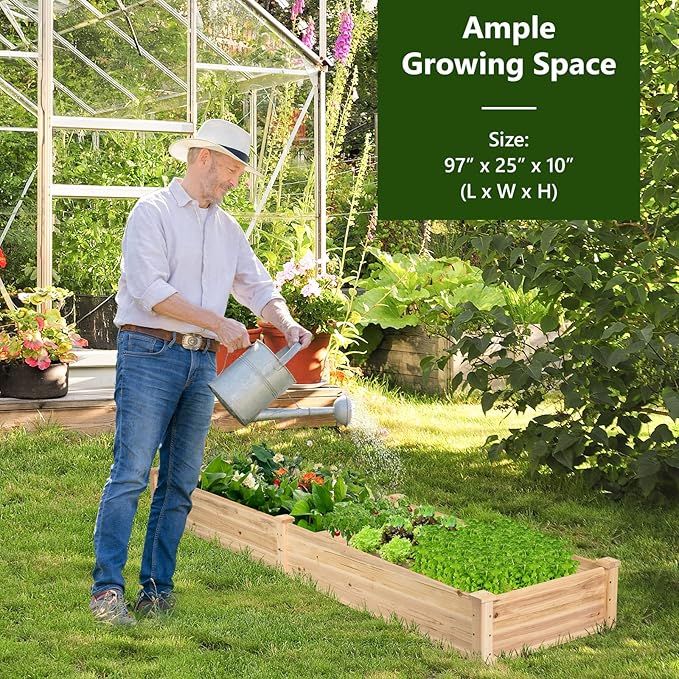 COSTWAY Raised Garden Bed, Wooden Planter Box Stand for Vegetables, Fruits, Herbs, Flowers, Garden Planting Bed Kit for Outdoor, Backyard, Patio, Lawn, 91" x 24" x 9"
