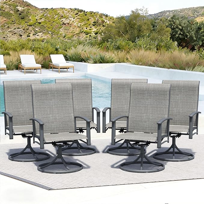 Patio Swivel Chairs Set of 6, All-Weather Metal Outdoor Dining Set with Breathable Mesh Seat, Lightweight Gray Swivel Bistro Chairs for Garden, Deck, Porch - Cool & Comfortable Relaxation
