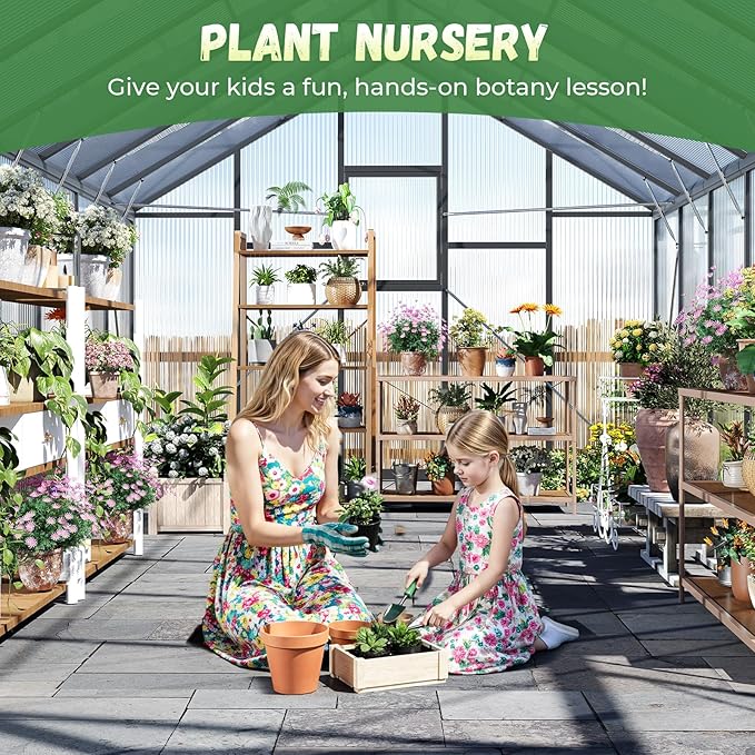 10x18FT Greenhouse for Outdoors, Galvanized Steel Frame Winter Green House w/Adjustable Roof Vent, Lockable Door Handle &DrainageSystem, Walk-in Greenhouses for Outside Garden Backyard