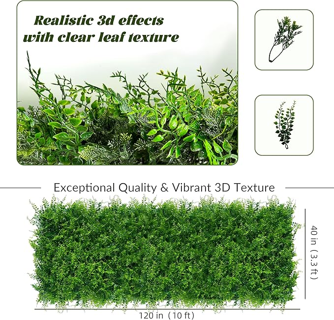 DOPGIB Greenery Faux Grass Wall Backdrop: 40"x120"（33.5 SQFT） UV-Anti Artificial Green Boxwood Panel for Patio Balcony Privacy & Ivy Fence Covering Privacy, Garden, Backyard Wall Backdrop Decor