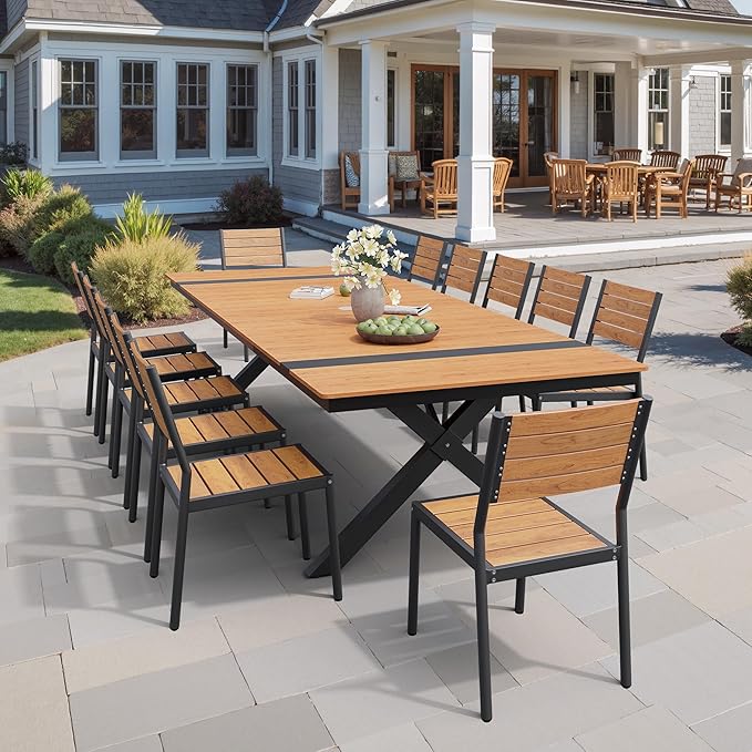 Pellebant Stackable Outdoor Dining Chairs Set of 4, Aluminum Patio Chairs with Armless, All-Weather for Garden, Lawn, Deck, Porch and Yard, Brown