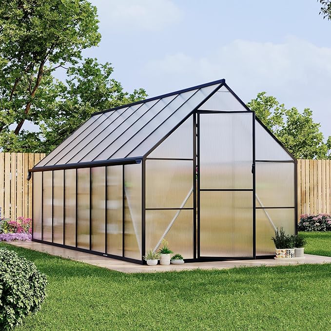 8 ft x16 ft Aluminum-Framed Polycarbonate Greenhouse, Heavy Duty Polycarbonate Greenhouse with Quick Setup Structure and Roof Vent, Large Enhanced Aluminum Green House Kit for Outdoors