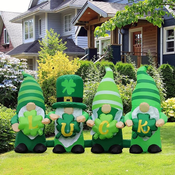 St. Patricks Day Inflatable Decorations 6FT Four Leprechauns Holding Luck Shamrock Built-in LED Lights Indoor and Outdoor Theme Party Decor Holiday Lawn Yard Garden Patio Décor