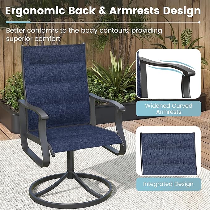 Patio Swivel Chairs Set of 4, Outdoor Dining Chairs with High Back, 360° Swivel Rocker Chair in All-Weather Padded Textilene & Metal Frame for Garden, Porch, Backyard, Balcony(Padded Navy)