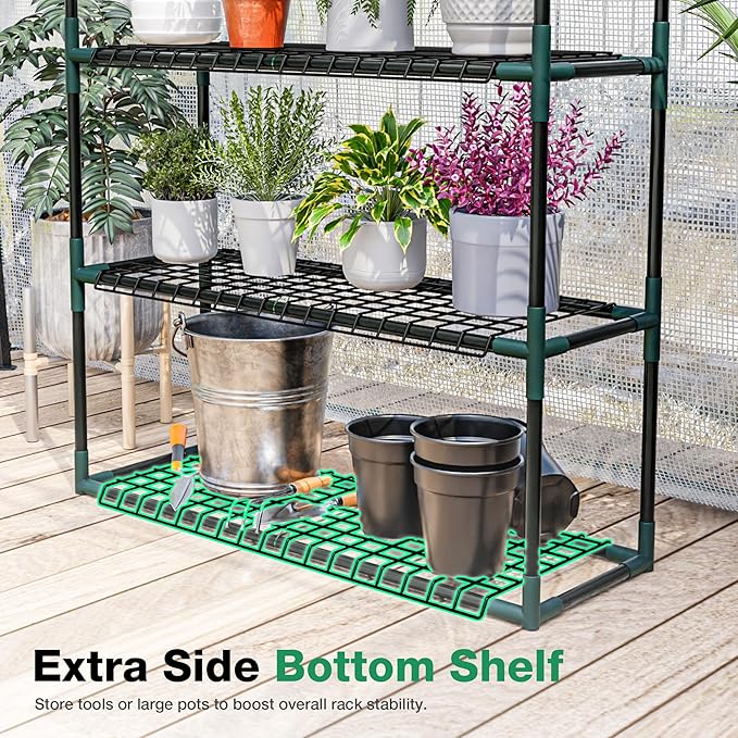 Joyside Outdoor Plant Shelves, 4 Tier 2 Pack Metal Stable Greenhouse Shelving for Home, 34x12x40 Inch Portable Plant Shelf Greenhouse Accessories (4 Tier)